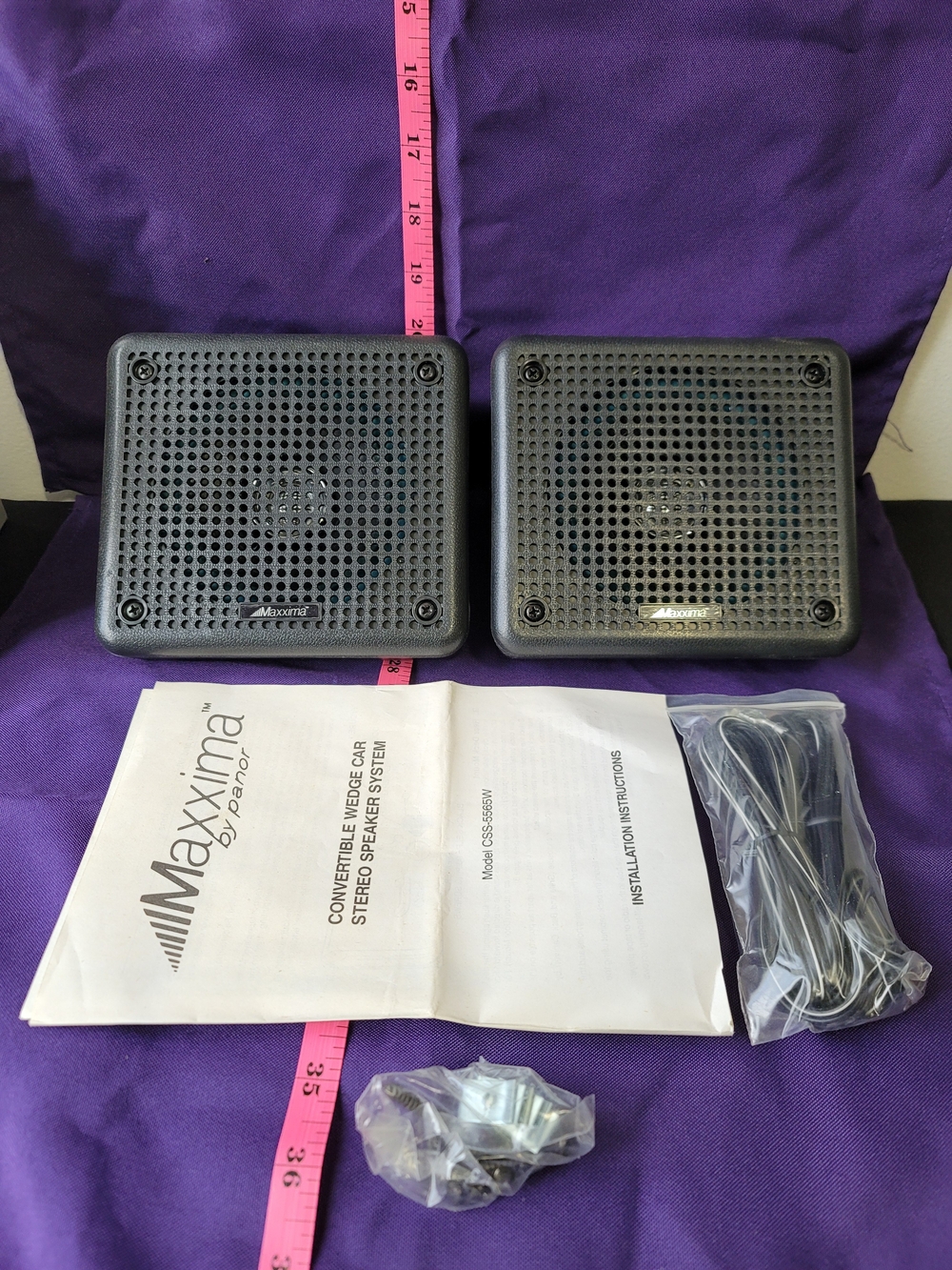 Maxxima Black Compact Portable Weatherproof Boat Stereo Speakers with Cables